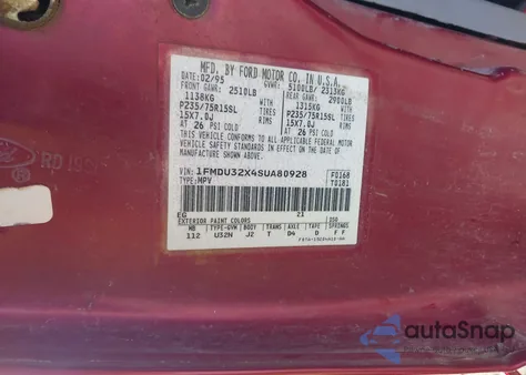 1995 Ford Explorer z USA, uszkodzony, nr VIN 1FMDU32X4SUA80928